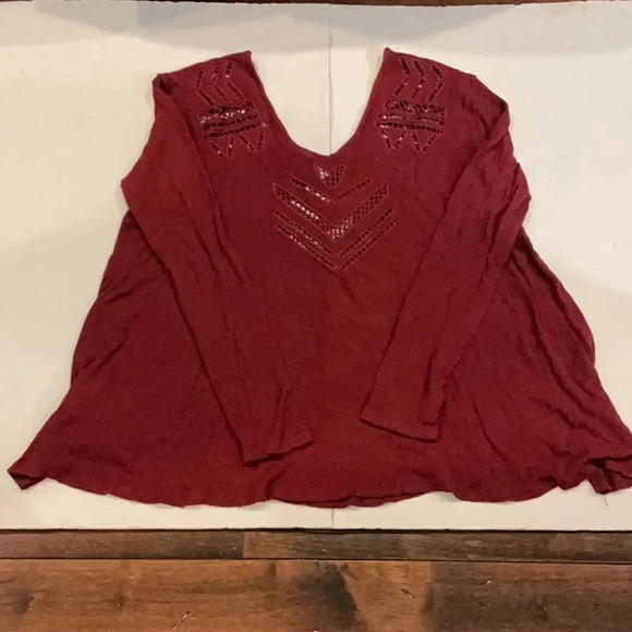 Free People waffle weave Long sleeved top Maroon Size M Casual Comfy - Picture 8 of 10